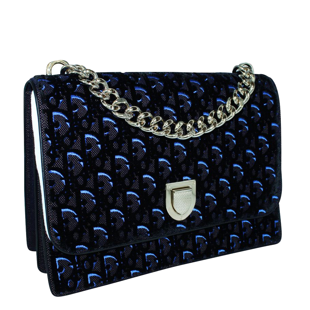 

Dior Blue/Black Velvet Leather Oblique Diorama Bag
