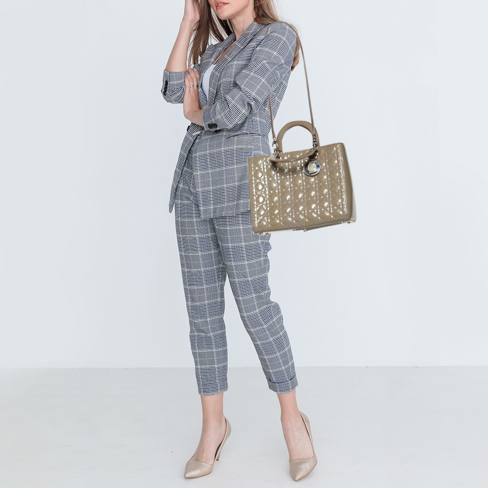 

Dior Grey Cannage Patent Leather Large Lady Dior Tote