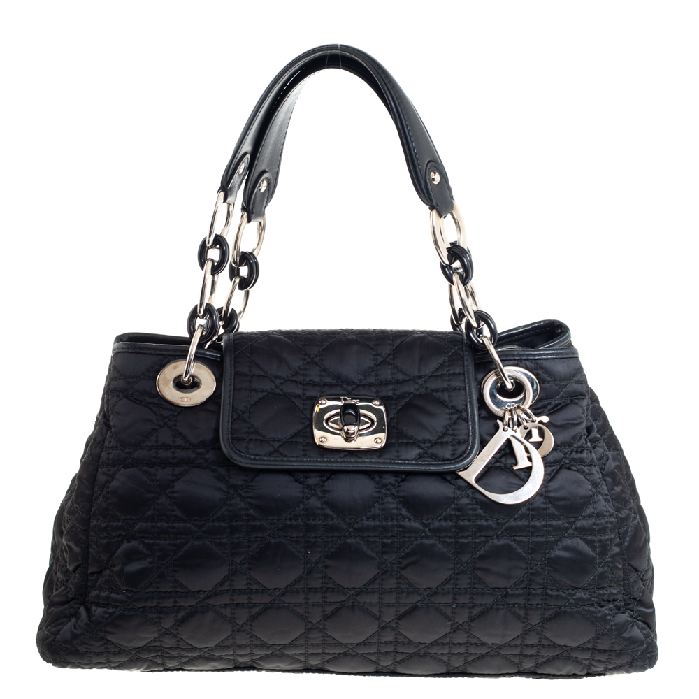 Pre-owned Dior Black Nylon Cannage Quilted Charming Lock Flap Shoulder Bag