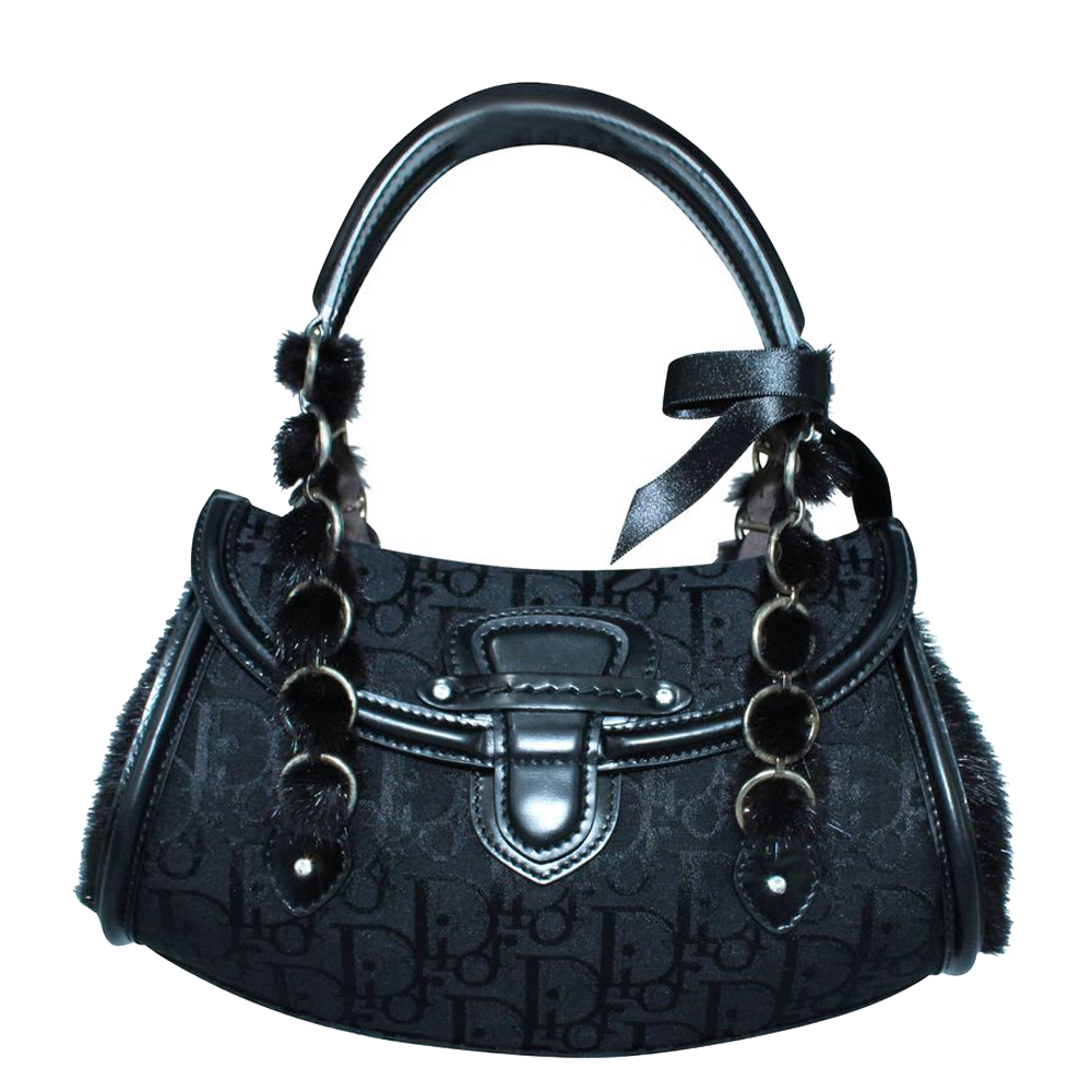 Pre-owned Dior Black Canvas Leather Vintage Top Handle Bag