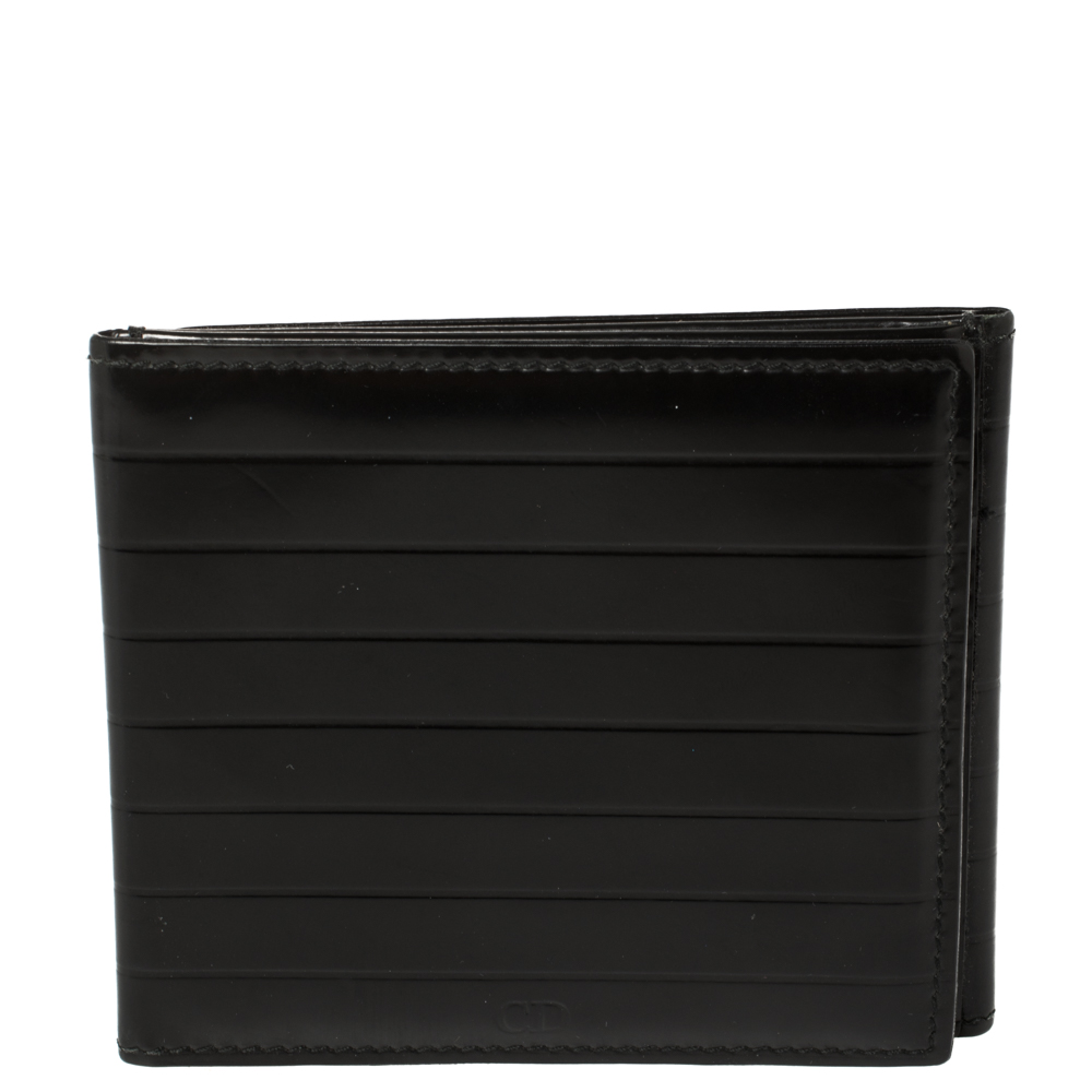 Pre-owned Dior Black Leather Trifold Compact Wallet