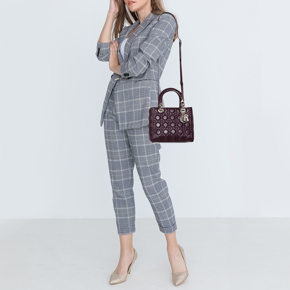 

Dior Burgundy Cannage Leather Medium Lady Dior Tote