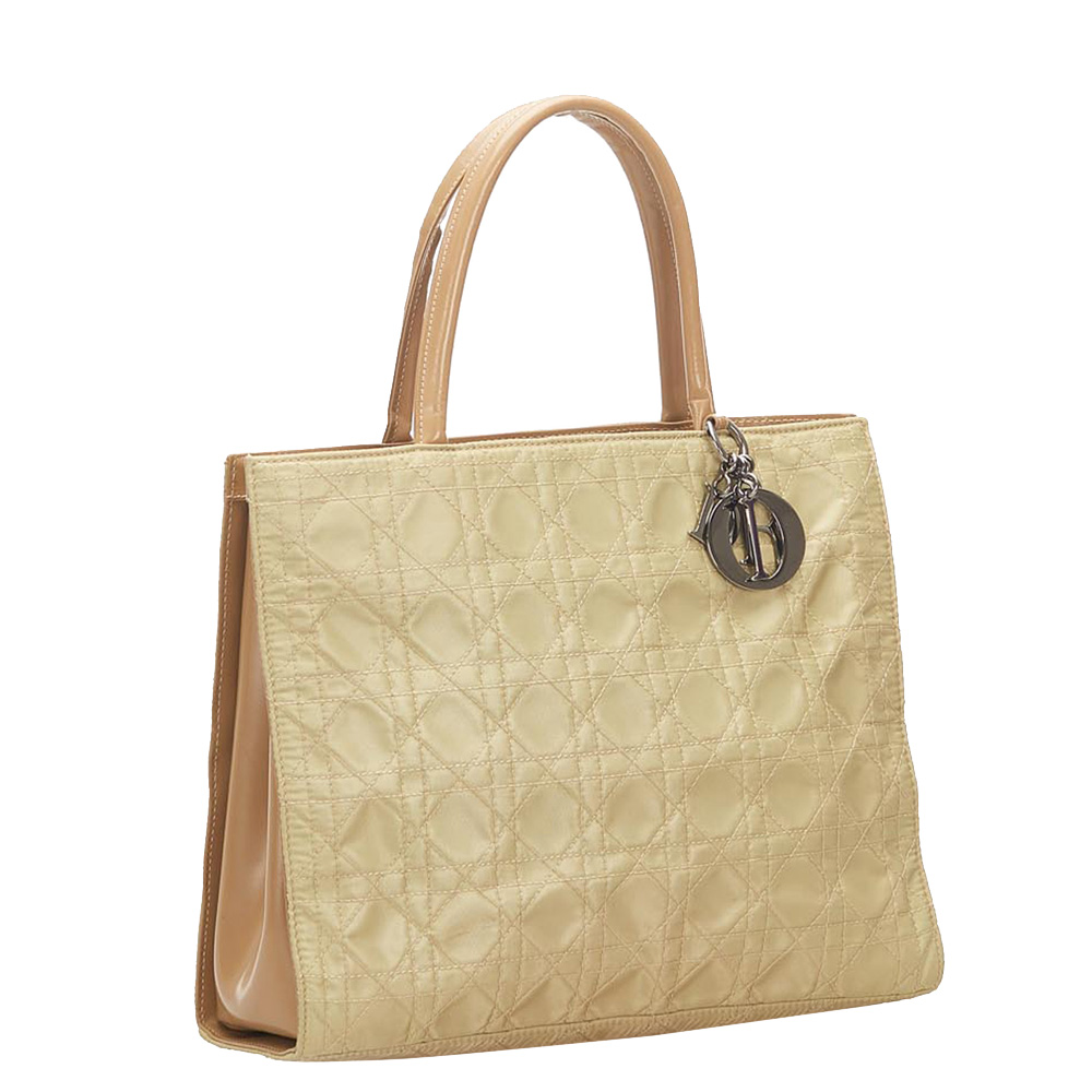 

Dior Beige/Brown Cannage Nylon Leather Shopper Tote Bag