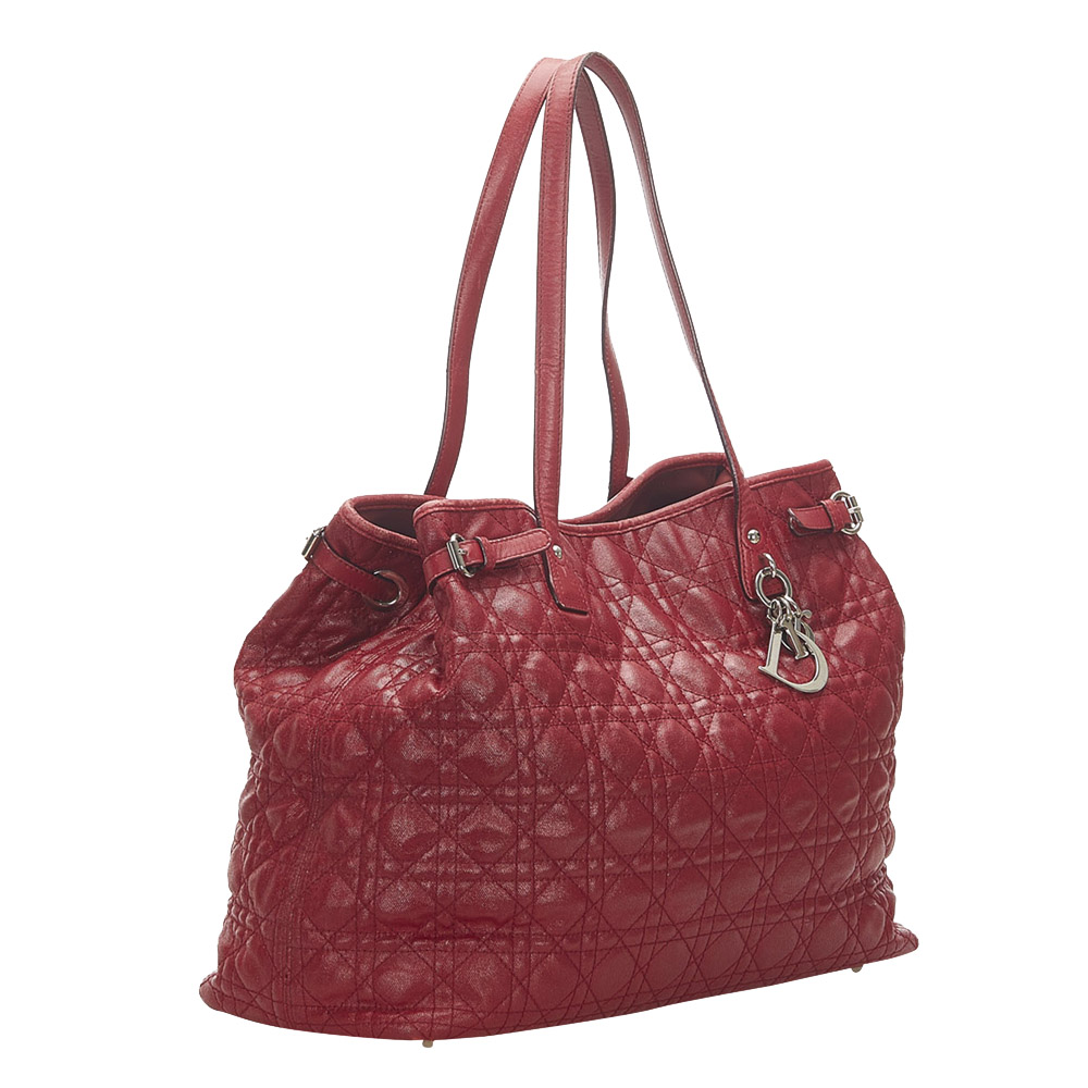 

Dior Red Cannage Leather Panarea Tote Bag
