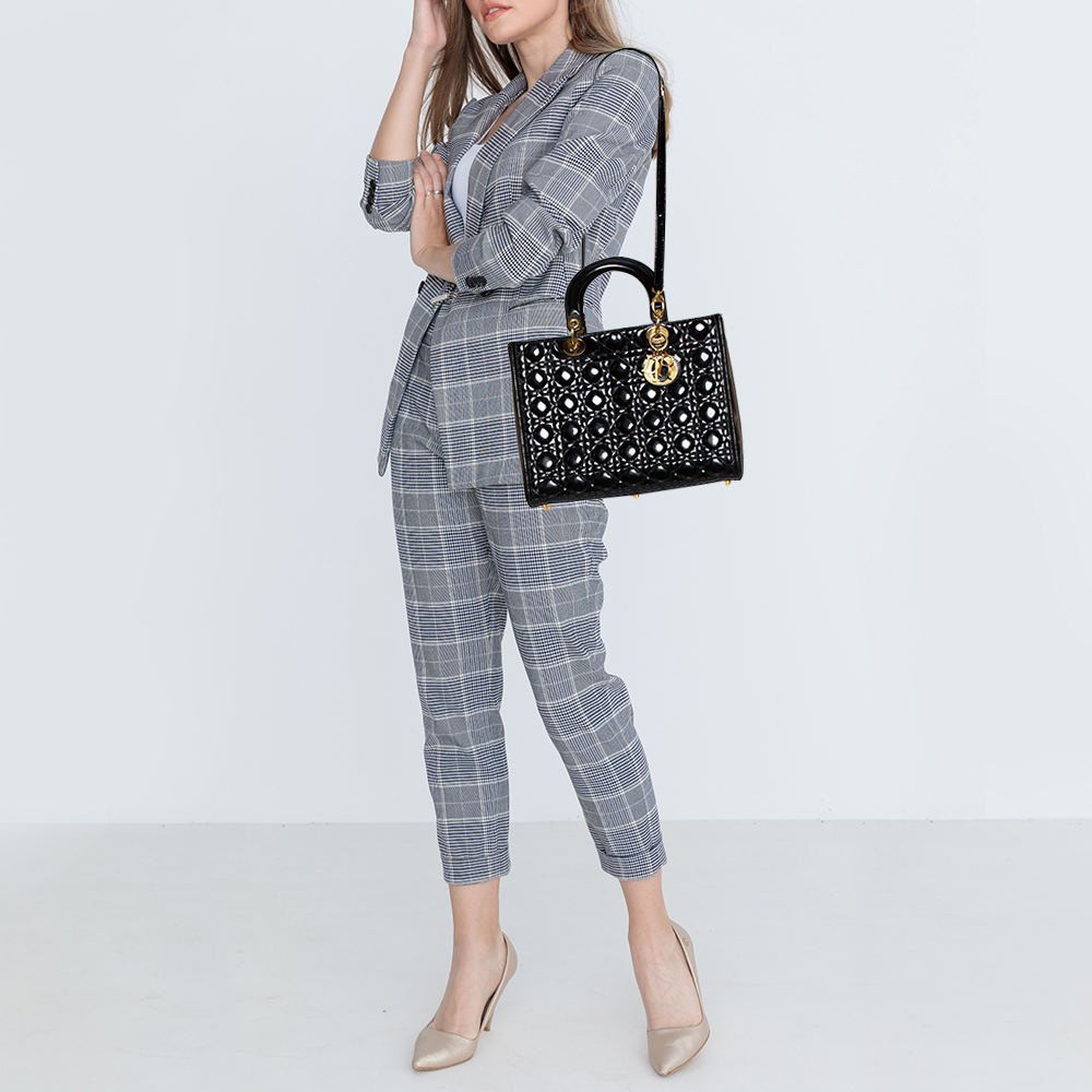 

Dior Black Cannage Patent Leather Large Lady Dior Tote