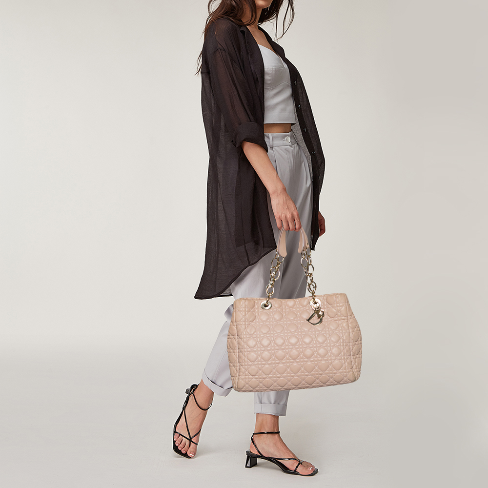 

Dior Pale Pink Cannage Leather Soft Lady Dior Shopper Tote