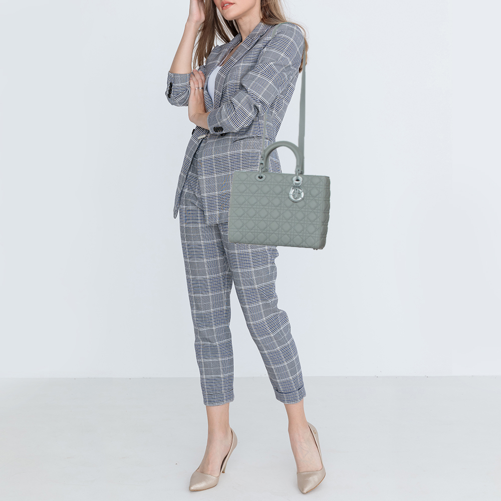 

Dior Grey Cannage Ultramatte Leather Large Lady Dior Tote