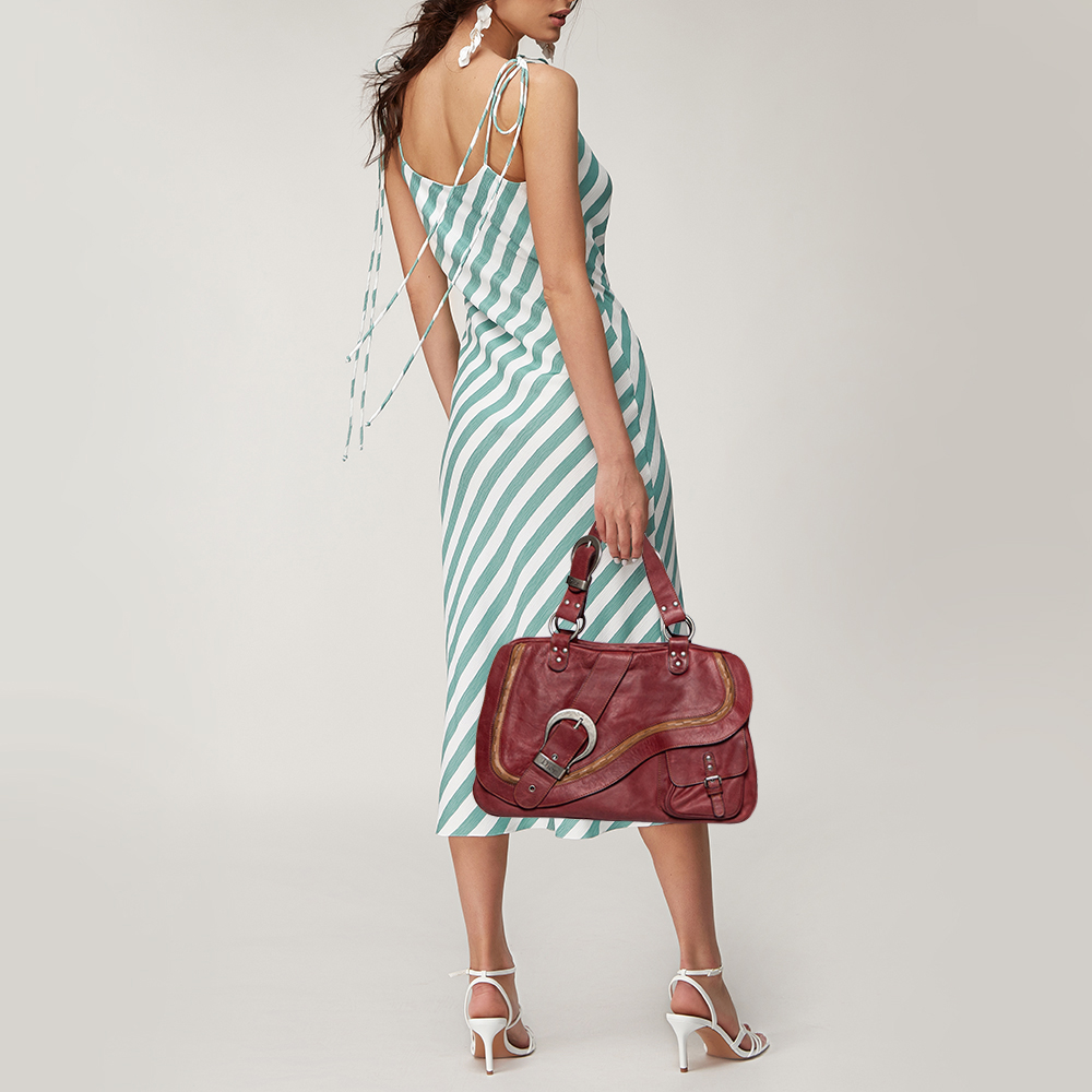 

Dior Burgundy Leather Double Saddle Shoulder Bag