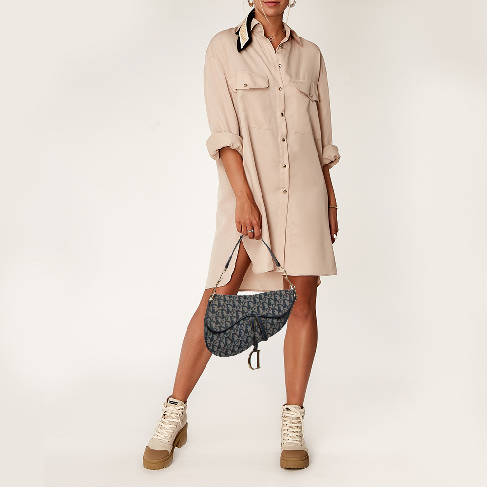 

Dior Blue/White Oblique Canvas Saddle Bag