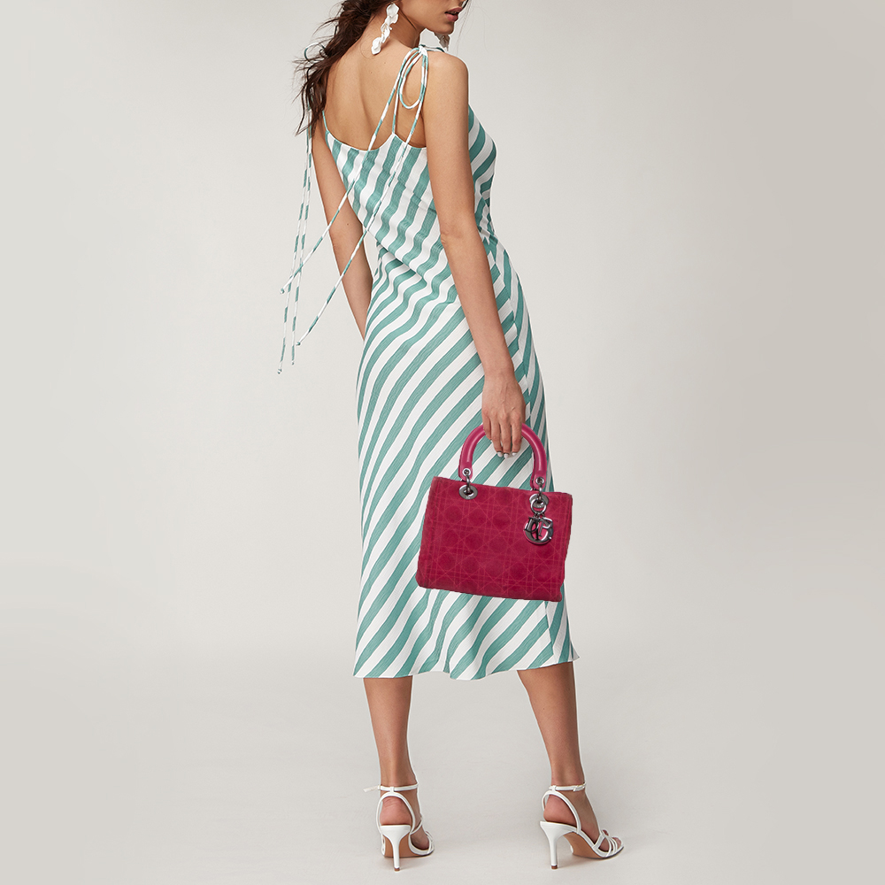 

Dior Pink Cannage Suede And Leather Medium Lady Dior Tote