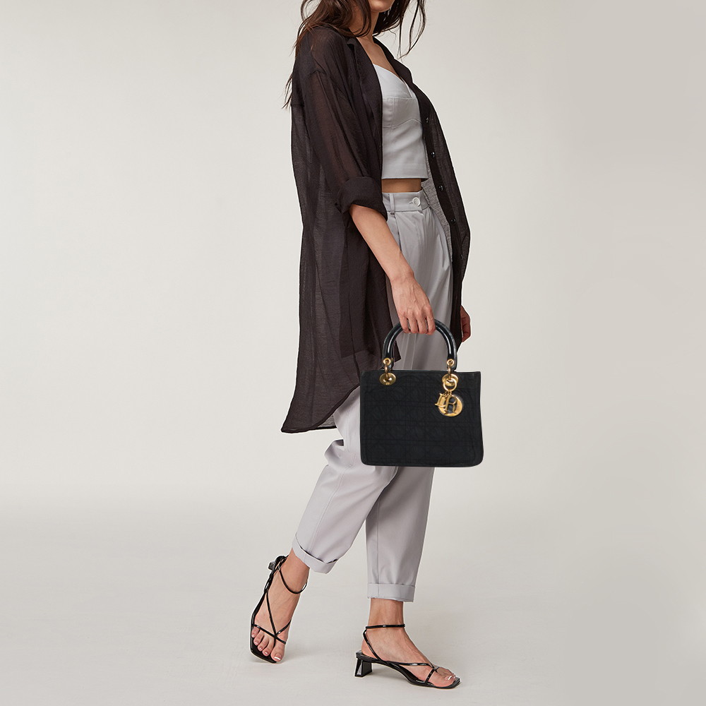 

Dior Black Cannage Fabric Medium Lady Dior Tote