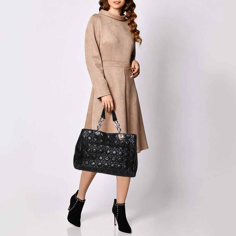 

Dior Black Cannage Leather Soft Lady Dior Shopper Tote