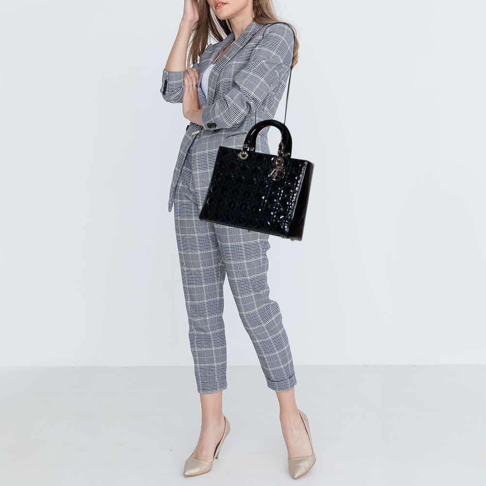 

Dior Navy Blue Cannage Patent Leather Large Lady Dior Tote
