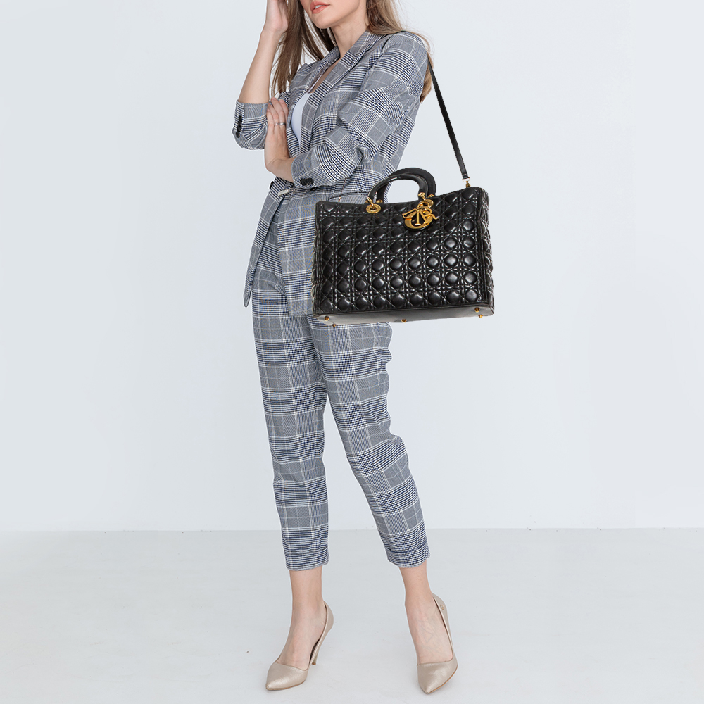 

Dior Black Lambskin Leather Extra Large Lady Dior Tote