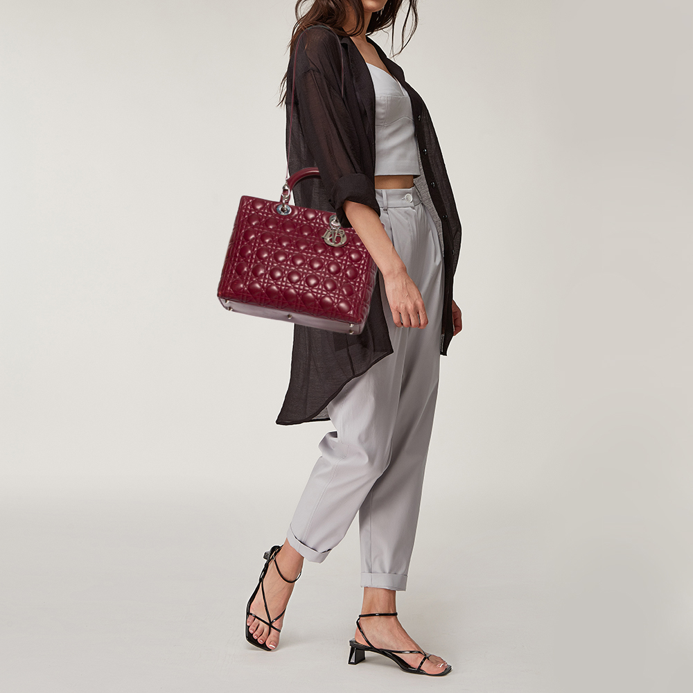 

Dior Burgundy Cannage Leather Large Lady Dior Tote