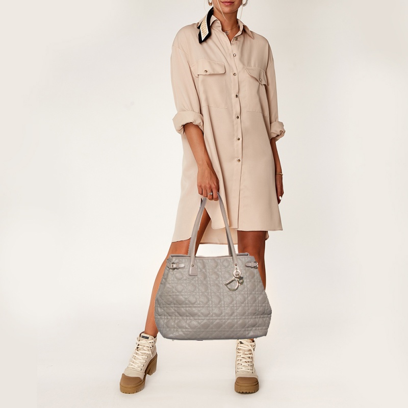 

Dior Grey Cannage Coated Canvas Medium Panarea Tote