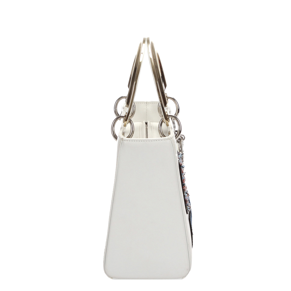 

Dior White Leather Lady Dior Tote Bag