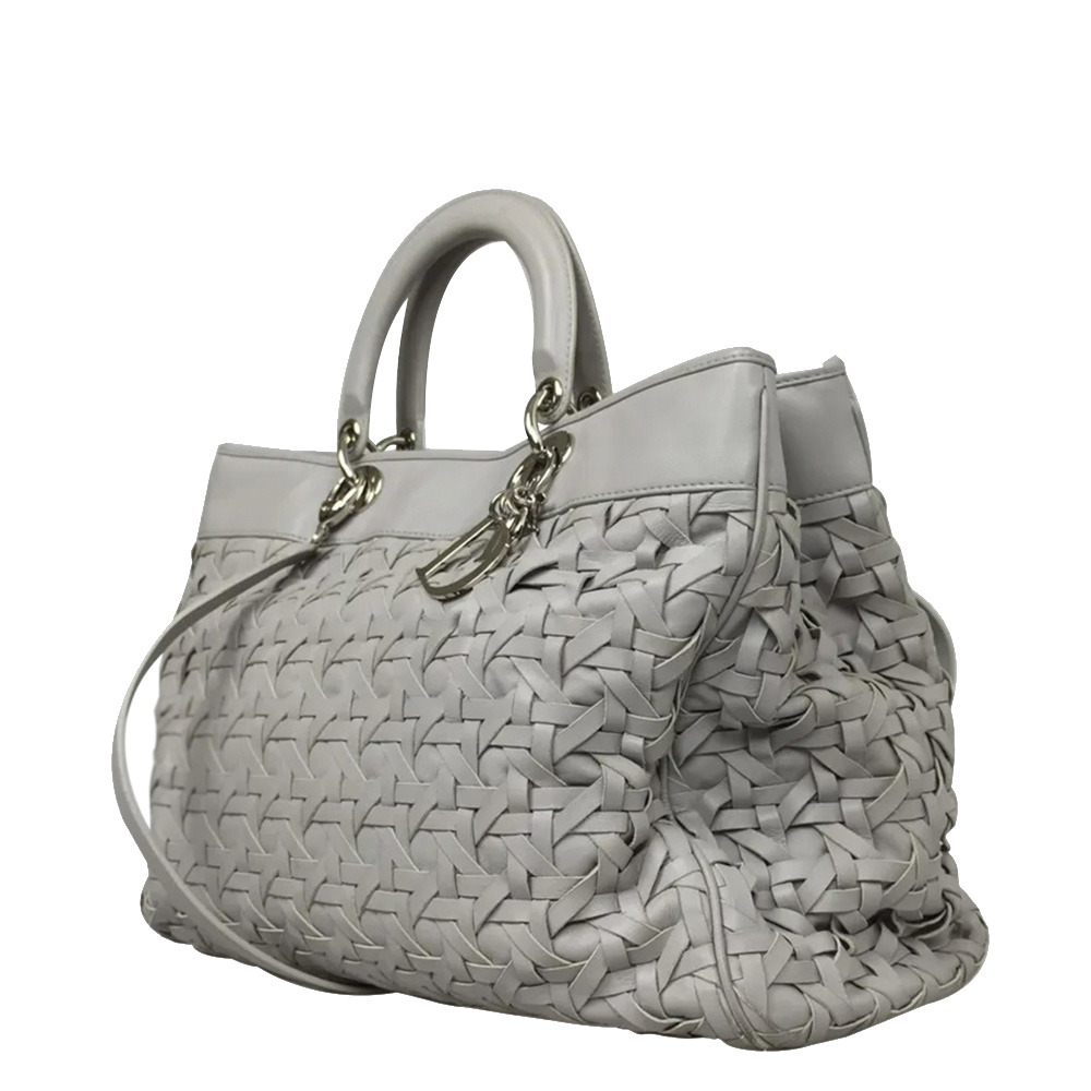 

Dior Grey Woven Leather Lady Dior Avenue Tote Bag