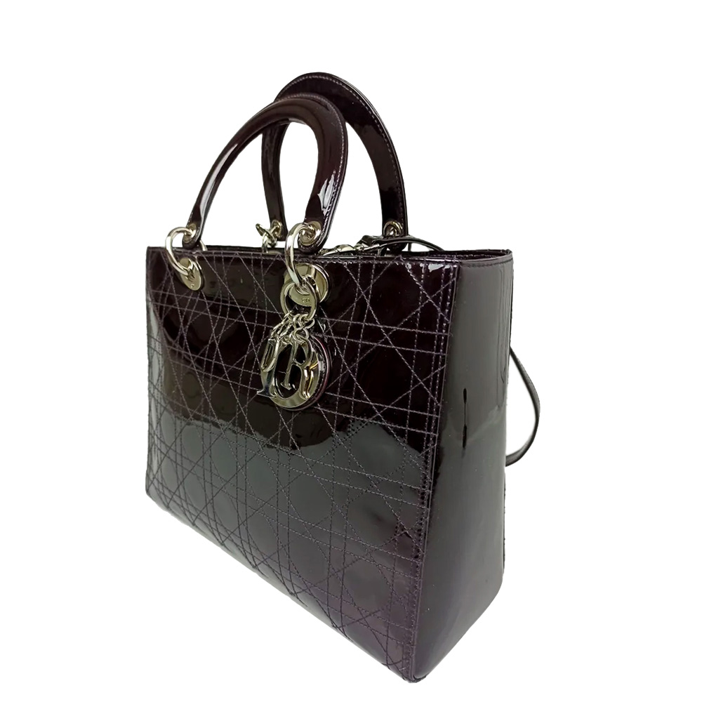 

Dior Black Cannage Patent Leather Large Lady Dior Tote Bag