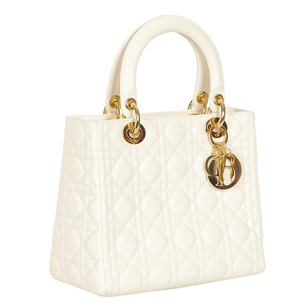 

Dior White Cannage Leather Lady Dior Tote Bag