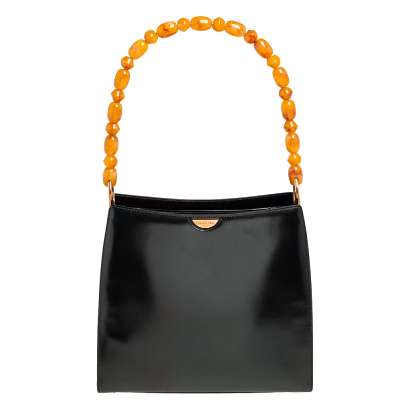 Pre Owned Dior Dark Brown Leather Tortoise Print Top Handle Bag