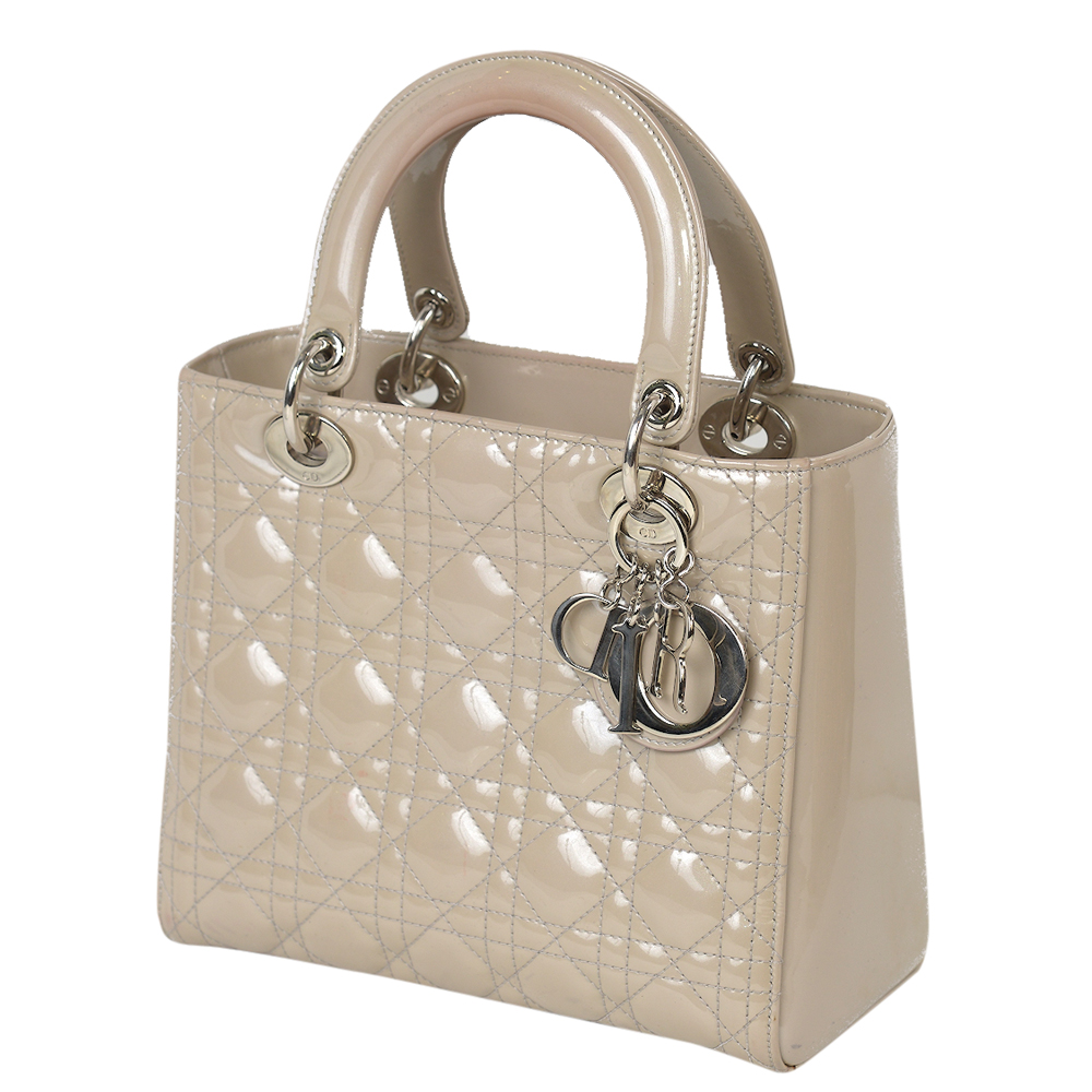 

Dior Beige Patent Leather Lady Dior Satchel Bag