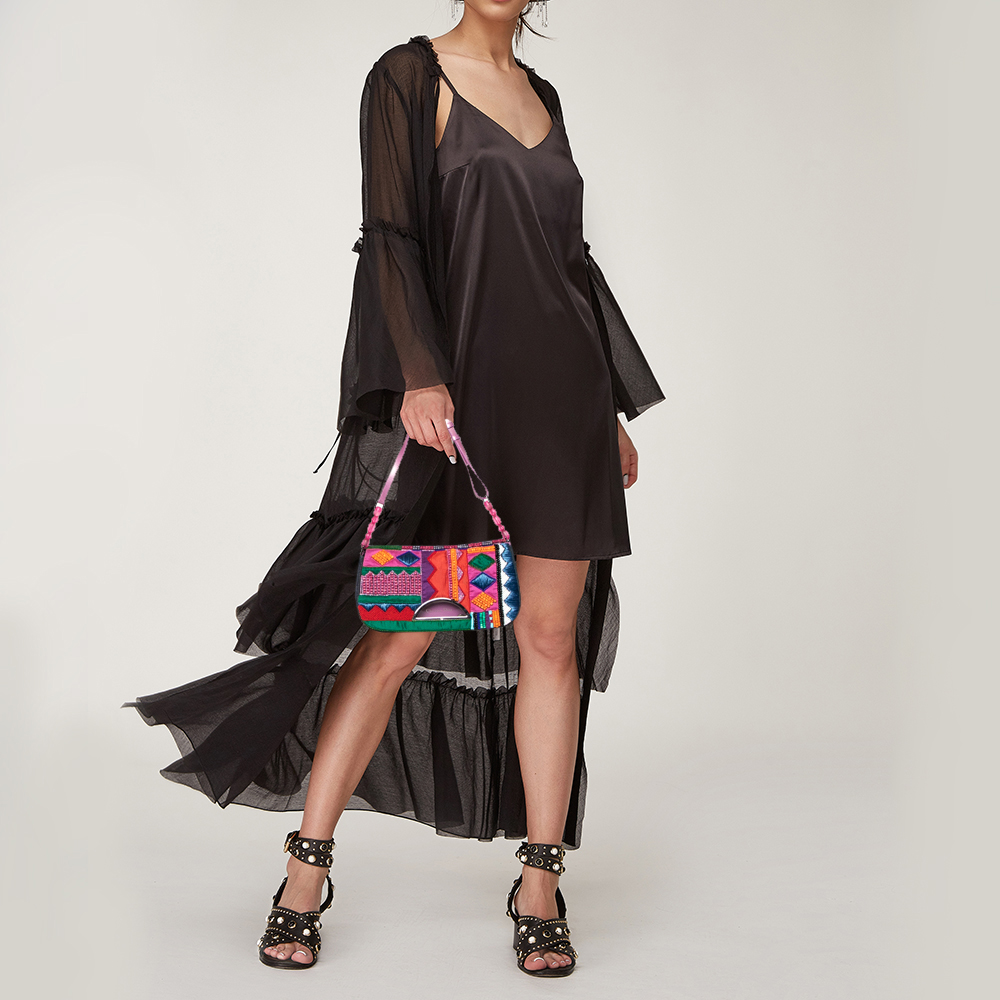 

Dior Multicolor Embroidered Beads And Denim Flap Shoulder bag