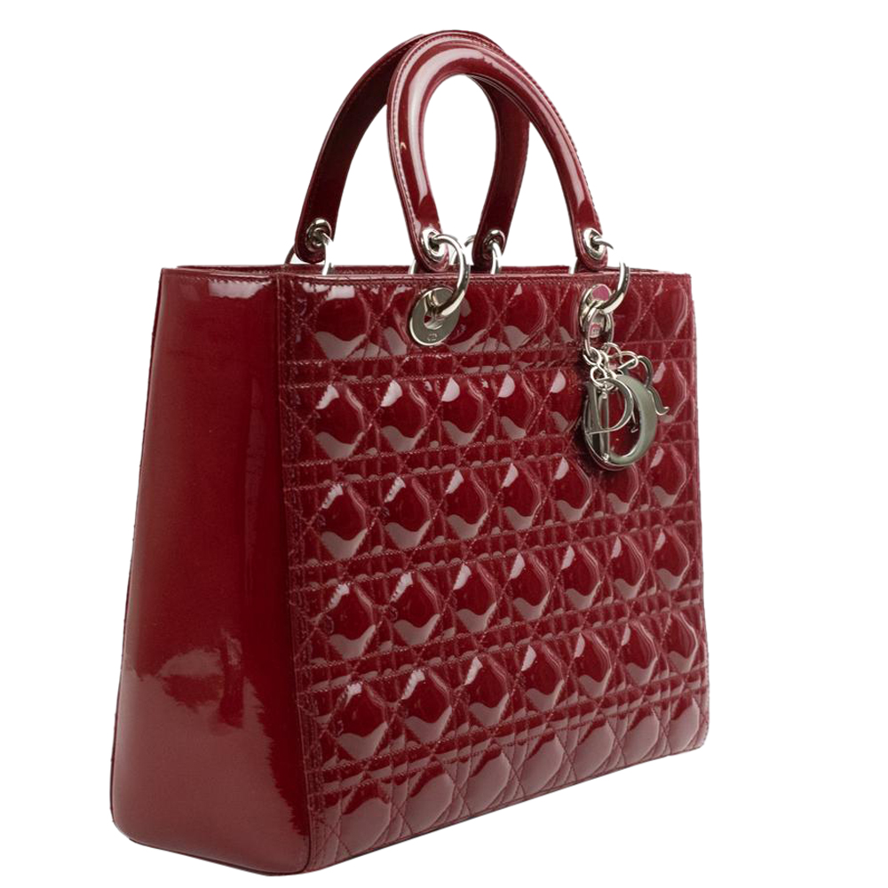 

Dior Red Patent Leather  Lady Dior Tote Bag