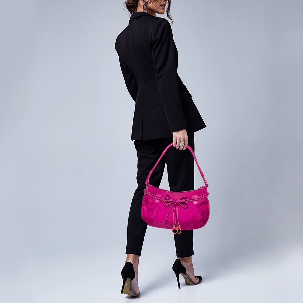 

Dior Fuchsia Oblique Nylon and Leather Bow Charm Hobo, Pink
