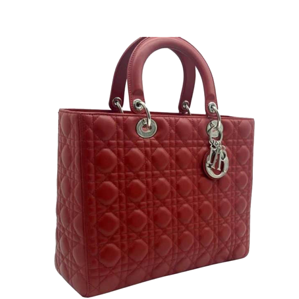 

Dior Red Lambskin Leather Large Lady Dior Tote Bag