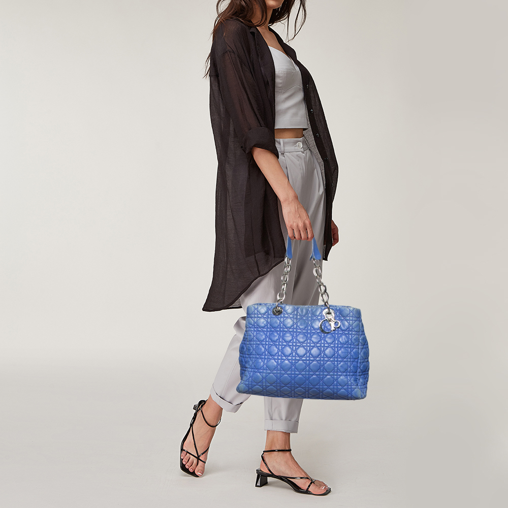

Dior Blue Cannage Leather Large Soft Lady Dior Shopping Tote
