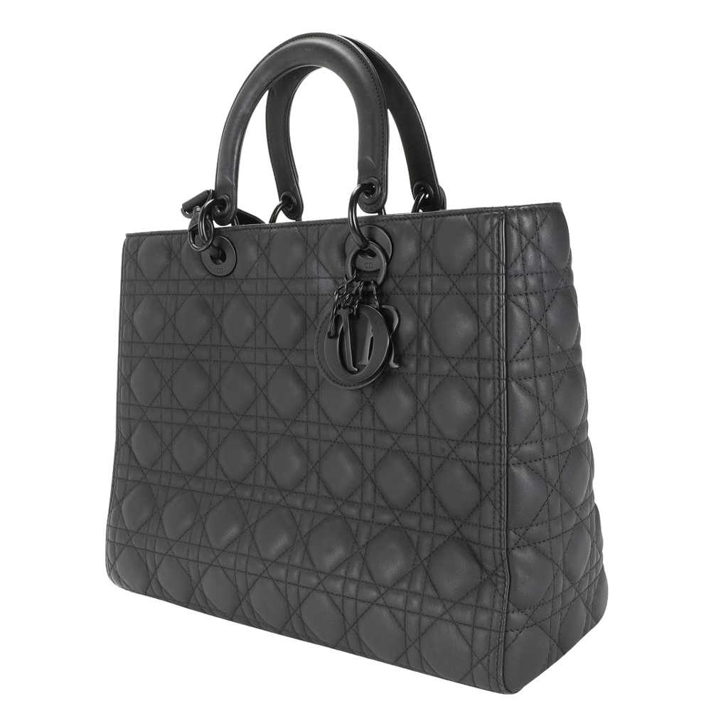 

Dior Black Ultramatte Cannage Calfskin Leather Large Lady Dior Bag
