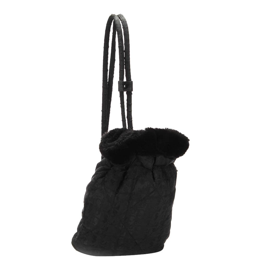 

Dior Black Faux Fur Nylon Cannage Backpack