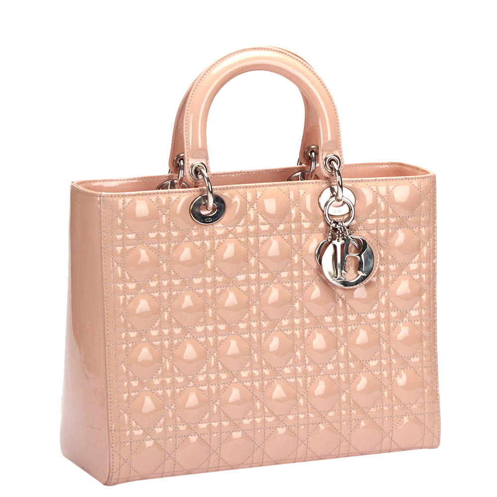 

Dior Beige Cannage Patent Leather Lady Dior Tote Bag