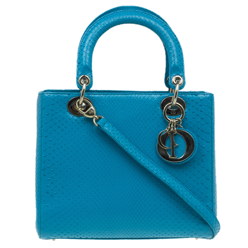 حقيبة يد ديور ليدي ديور مايد تو آوردر جلد ثعبان أزرق سماوي متوسطة 