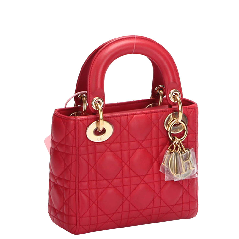 

Dior Red Cannage Leather Mini Lady Dior Tote Bag