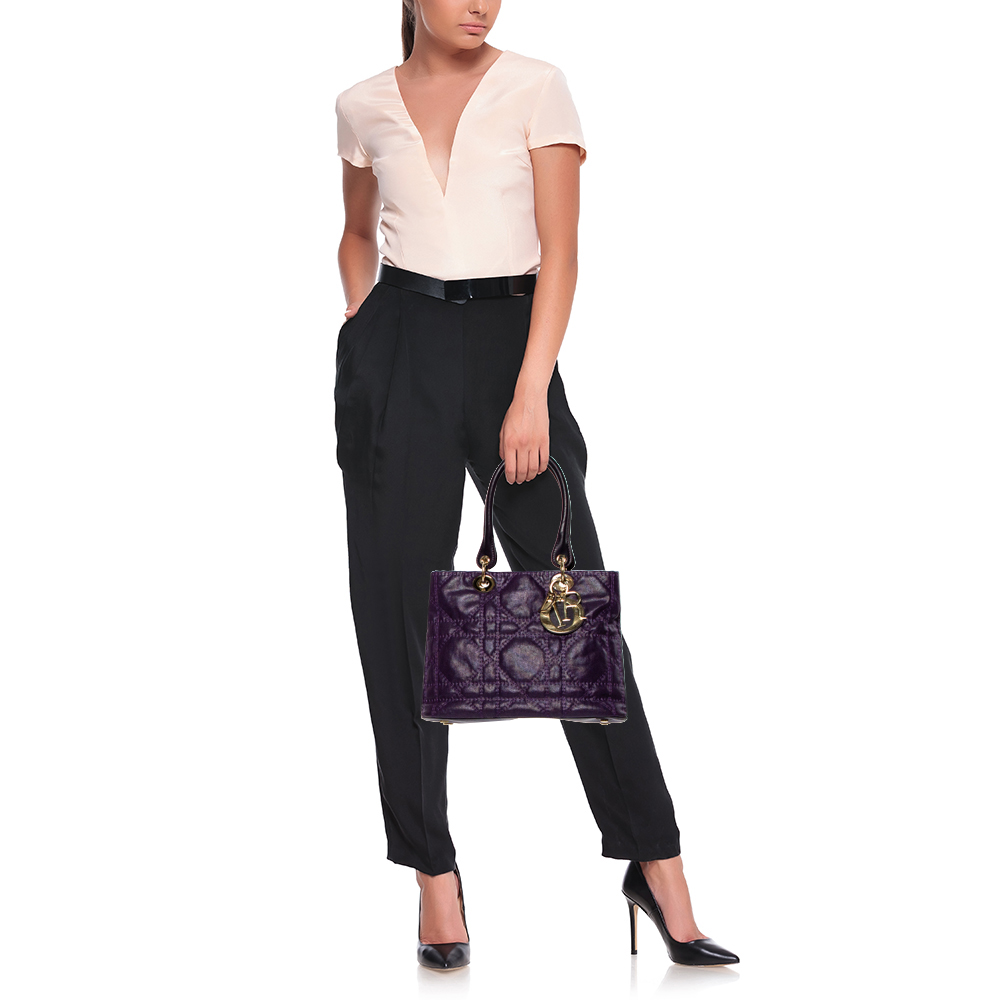 

Dior Purple Cannage Coated Canvas Soft Lady Dior Tote