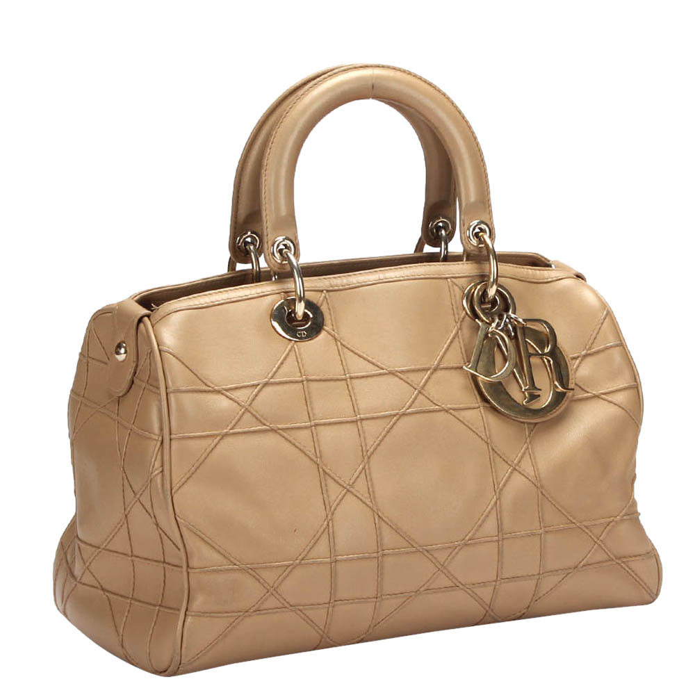 

Dior Brown Canvas Leather Cannage Granville Top Handle Bag