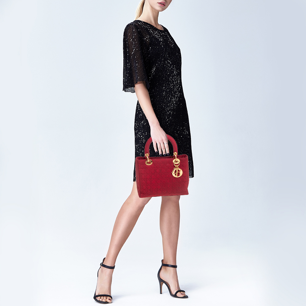 

Dior Burgundy Cannage Fabric Medium Lady Dior Tote
