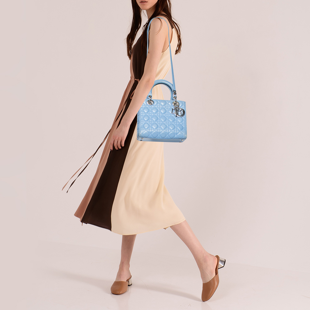 

Dior Blue Cannage Leather Medium Lady Dior Tote