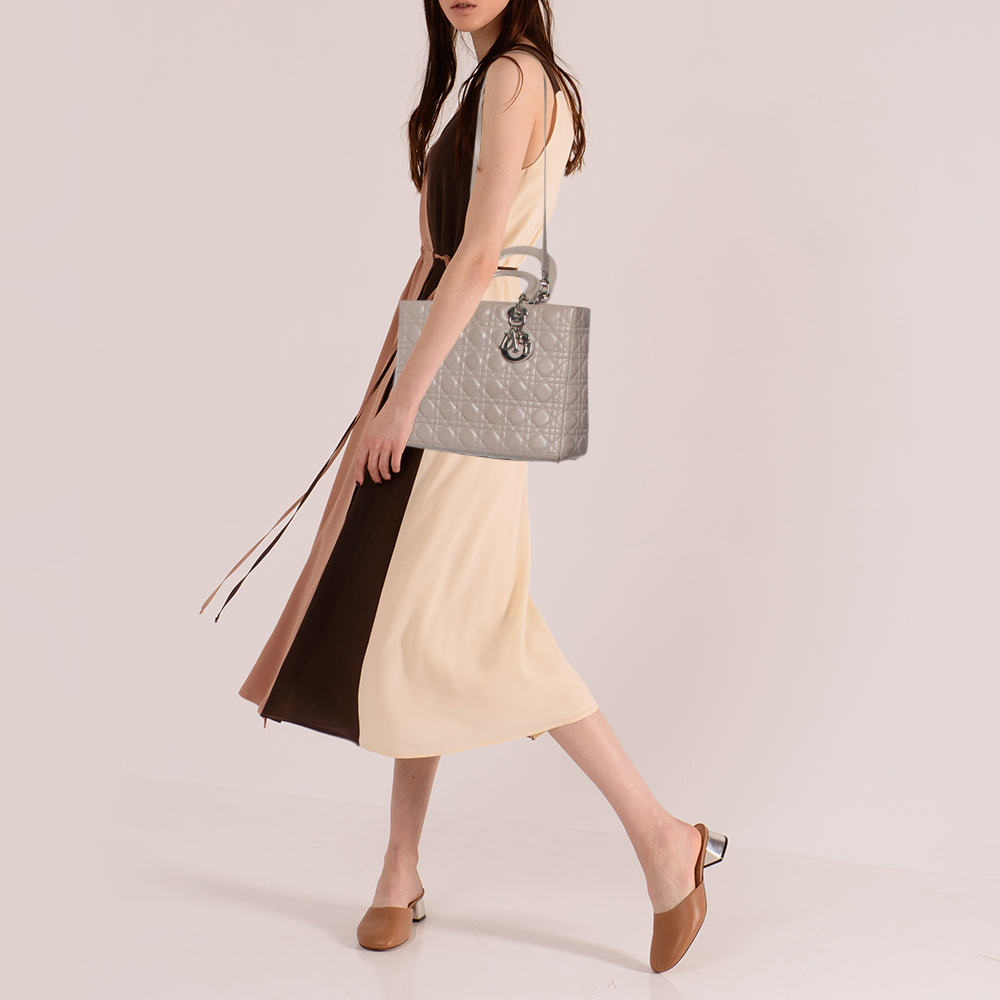 

Dior Grey Cannage Leather Large Lady Dior Tote