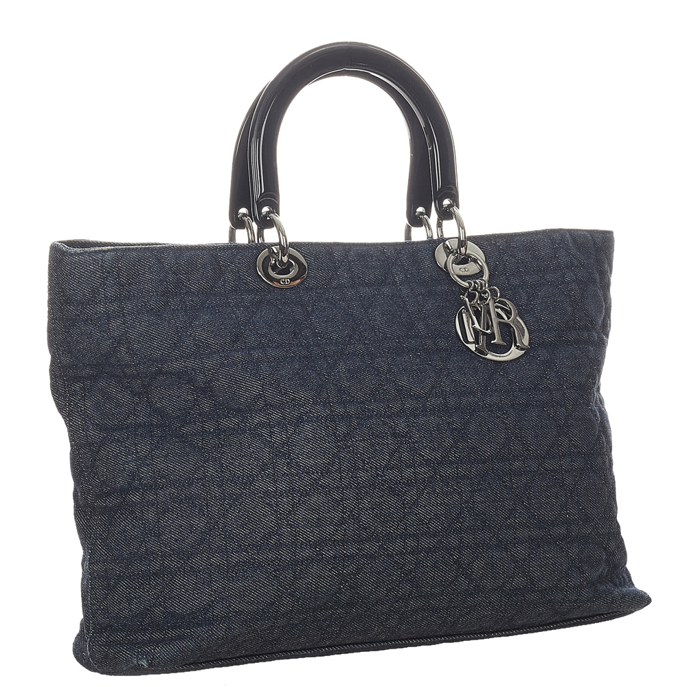 

Dior Blue Denim Fabric Lady Dior Cannage Top Handle Bag