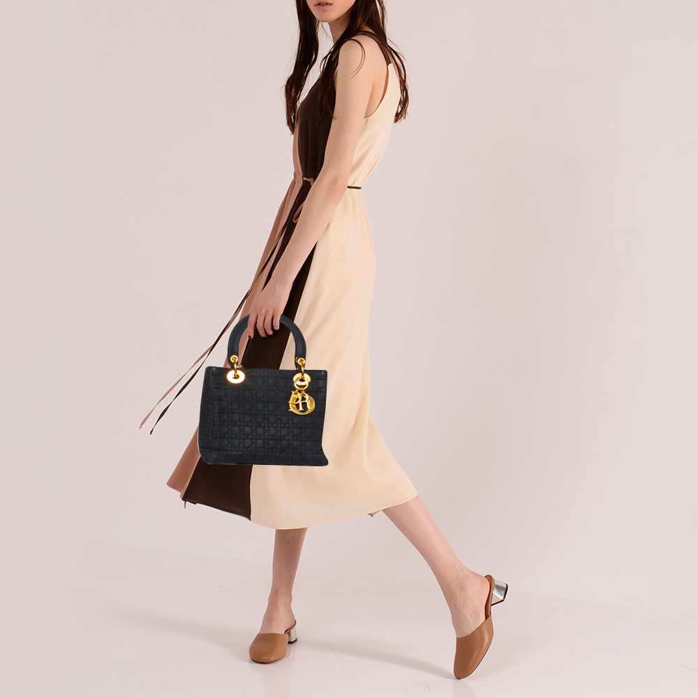 

Dior Black Cannage Fabric Medium Lady Dior Tote