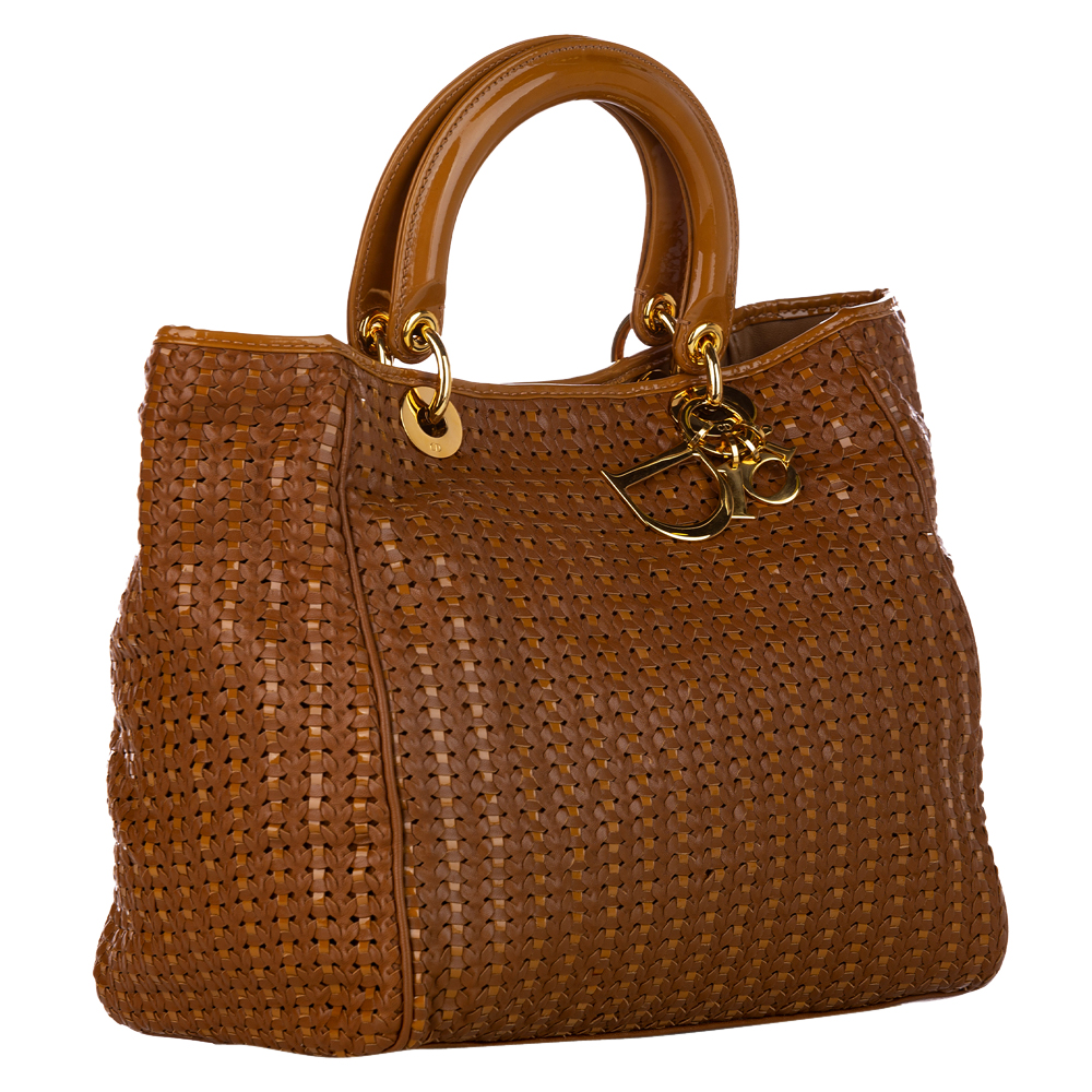 

Dior Brown Leather Woven Soft Tote Bag