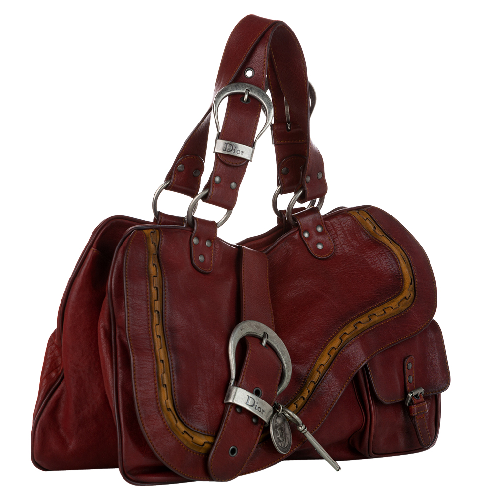 

Dior Red Leather Gaucho Saddle Vintage Shoulder Bag