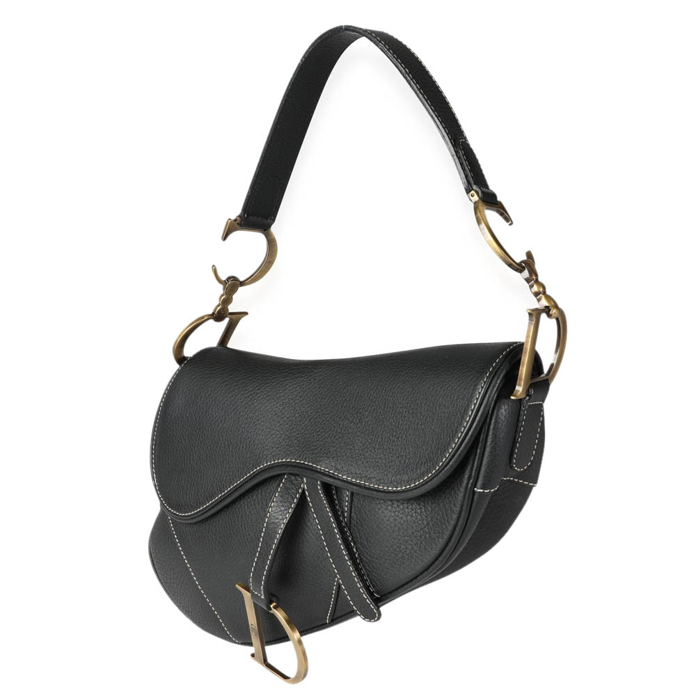 

Dior Vintage Black Grained Leather Saddle Bag