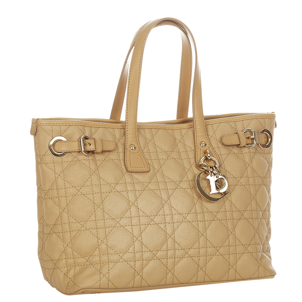 

Dior Brown Cannage Leather Lady Dior Soft Tote Bag, Beige