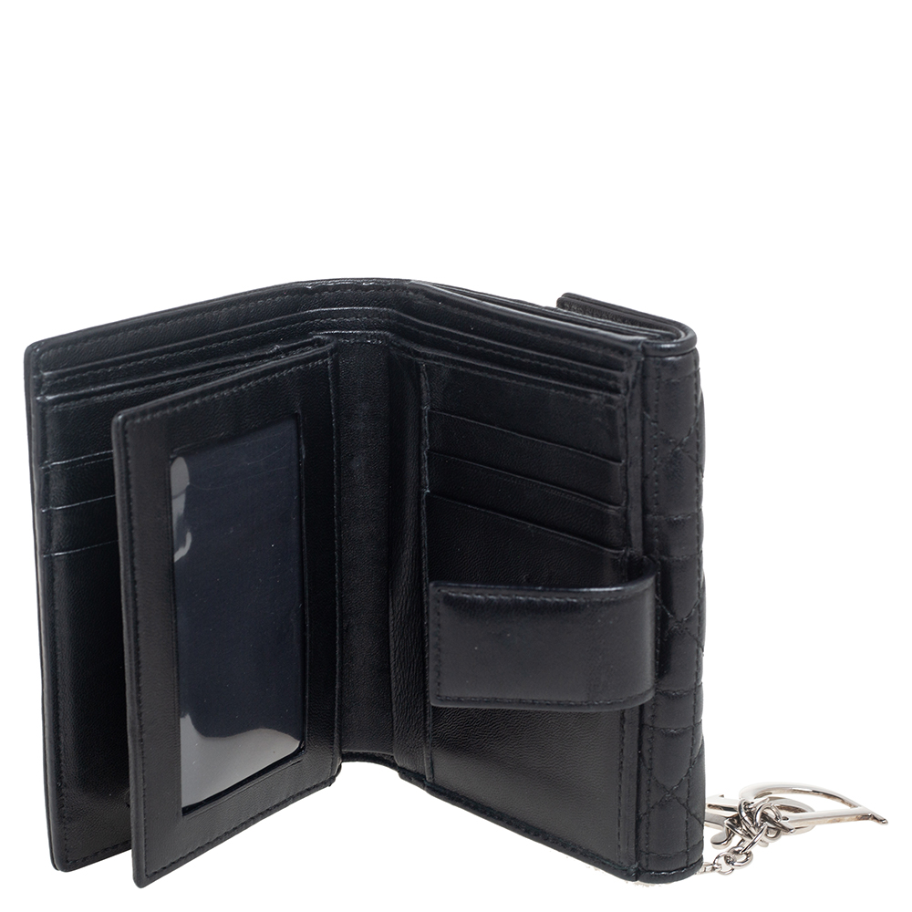 

Dior Black Cannage Leather Lady Dior Compact Wallet