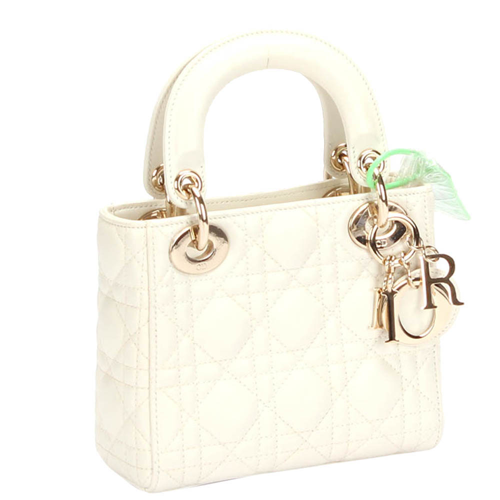 

Dior White Leather Lady Dior Mini Bag