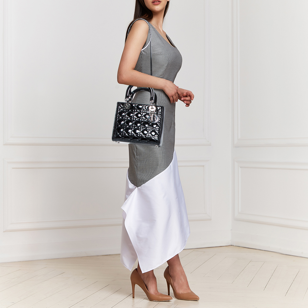 

Dior Black Cannage Patent Leather Large Lady Dior Tote